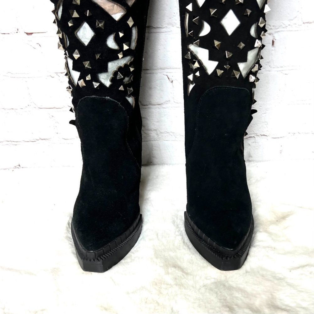 🚫SOLD! NWOT•JEFFREY CAMPBELL•INCREDIBLE Basilica Studded Suede Sheer Over The - Picture 13 of 16